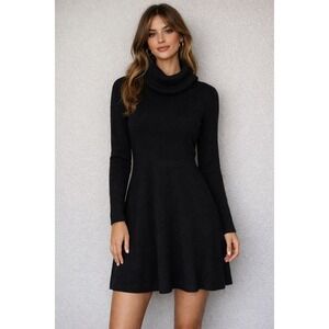 New Chaps Women's Black Cowl‎ Neck Long Sleeve Knit Sweater Dress